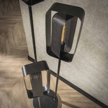Stojacia lampa Alma, 3 svetlá, čierna, kov, otočné sieťované tienidlo