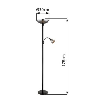 Stojacia lampa Blade, výška 178 cm, čierna/dymová farba, 2 svetlá.