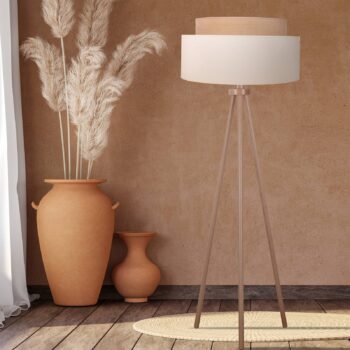 Stojacia lampa Boho, trojnohá, ecru/juta, výška 145 cm
