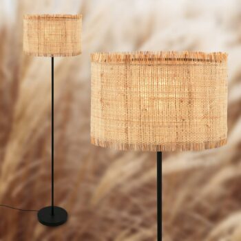 Stojacia lampa Borra, prírodná farba, kov, slama, E27