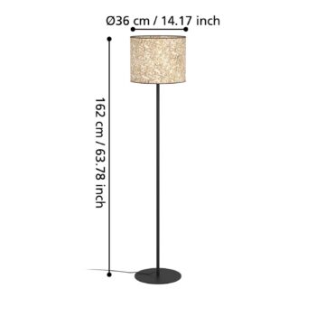 Stojacia lampa Butterburn, výška 162 cm, béžová/zelená, kov/látka
