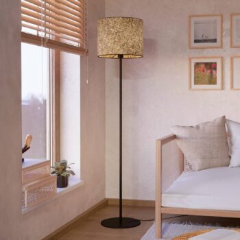 Stojacia lampa Butterburn, výška 162 cm, béžová/zelená, kov/látka