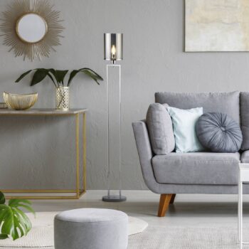 Stojacia lampa Catalina, sklo, farba chróm/dym, E27, 144 cm