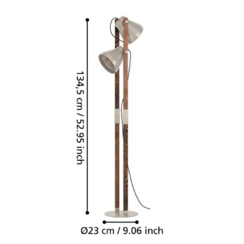 Stojacia lampa Cawton, výška 134,5 cm, oceľ/hnedá farba, 2 svetlá z ocele