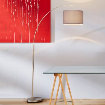 Stojacia lampa Clarie, sivá, farba železa, 180 cm, látka/kov