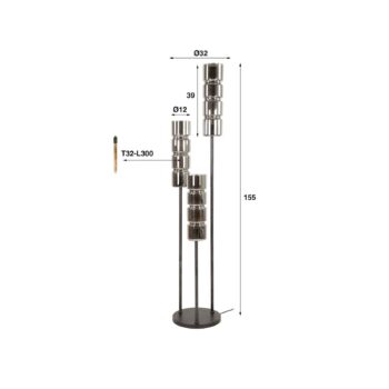 Stojacia lampa Cylindro, 3 svetlá, chróm, čierna, sklo