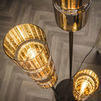 Stojacia lampa Cylindro, 3 svetlá, chróm, čierna, sklo