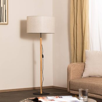 Stojacia lampa Deva Nature, textil, drevo