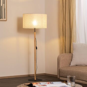 Stojacia lampa Deva Nature, textil, drevo