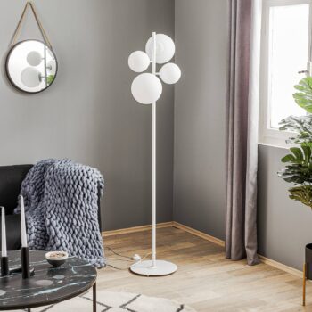 Stojacia lampa Dione, 4-plameňová, biela