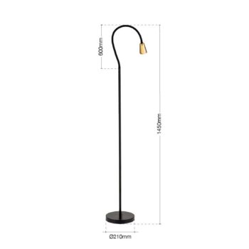 Stojacia lampa Dotty, mosadzná farba, výška 145 cm, ohybné rameno, GU10