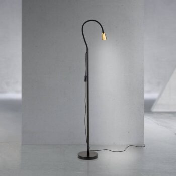 Stojacia lampa Dotty, mosadzná farba, výška 145 cm, ohybné rameno, GU10