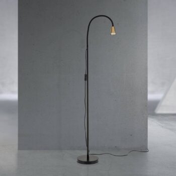 Stojacia lampa Dotty, mosadzná farba, výška 145 cm, ohybné rameno, GU10