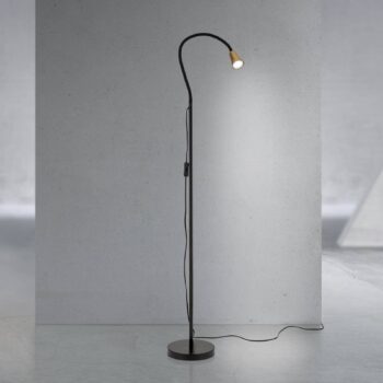 Stojacia lampa Dotty, mosadzná farba, výška 145 cm, ohybné rameno, GU10