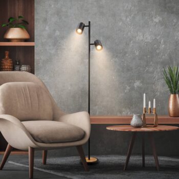 Stojacia lampa Duta, čierna/svetlé drevo, výška 160 cm kov/drevo