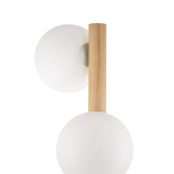 Stojacia lampa Estera, opálové sklo, drevený rám, 132 cm, 3 svetlá