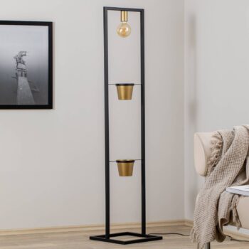 Stojacia lampa Flores, 1 svetlo, čierna/zlatá, oceľ