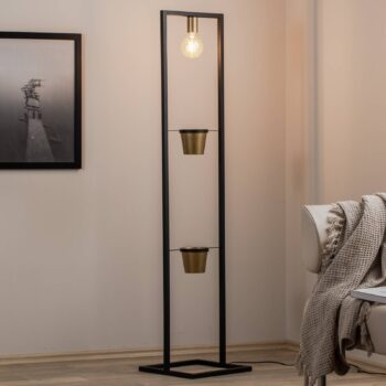 Stojacia lampa Flores, 1 svetlo, čierna/zlatá, oceľ