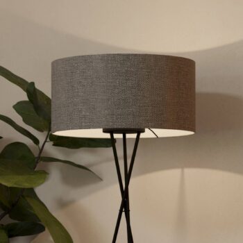 Stojacia lampa Fondachelli, svetlosivá, ľan, trojnožka, Ø 51 cm