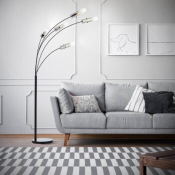 Stojacia lampa Glasini, výška 200 cm, dymovo sivá, 5 svetiel, sklo