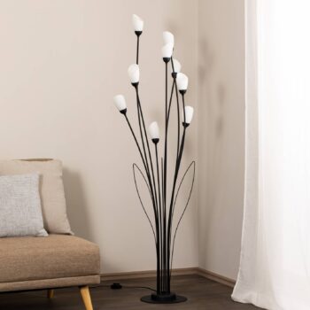 Stojacia lampa Gloriosa, čierna, sklo, 9-pl