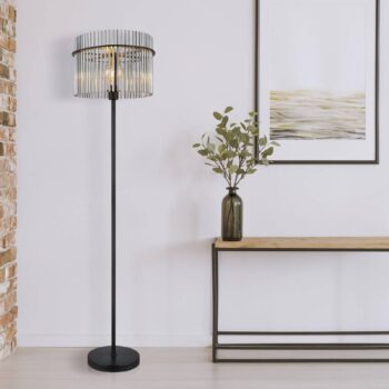 Stojacia lampa Gorley, výška 152 cm, dymovo sivá, sklo/kov