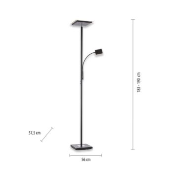 Stojacia lampa Hans LED s lampou na čítanie, hranatá, čierna