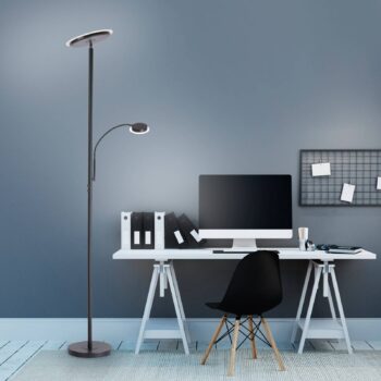 Stojacia lampa Hans LED s lampou na čítanie, okrúhla, čierna