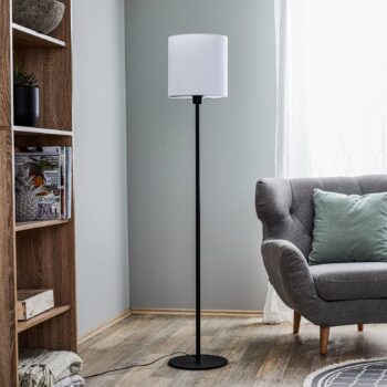 Stojacia lampa Harris, podstavec čierny, tienidlo na lampu biely