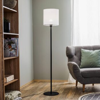 Stojacia lampa Harris, podstavec čierny, tienidlo na lampu biely