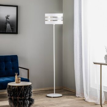Stojacia lampa Helen s textilným tienidlom biela-zlatá