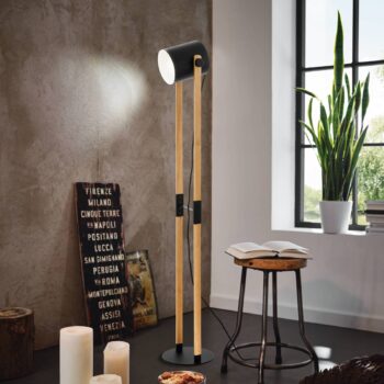 Stojacia lampa Hornwood, výška 140 cm, čierna/hnedá, oceľ