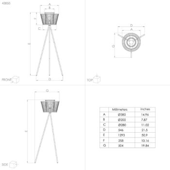 Stojacia lampa Hykeham, výška 129,5 cm, prírodná/čierna, bambus