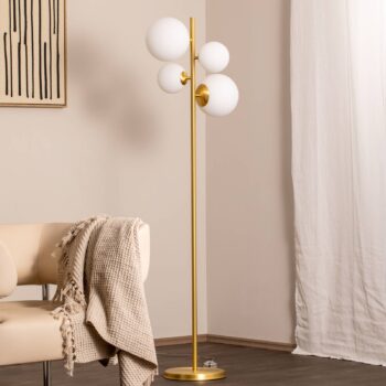 Stojacia lampa Joel, mosadz/biela, 4-pl
