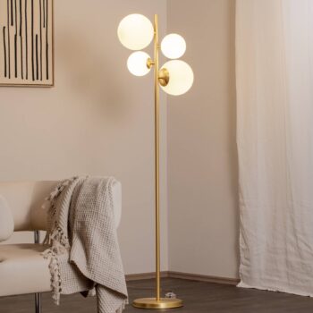 Stojacia lampa Joel, mosadz/biela, 4-pl