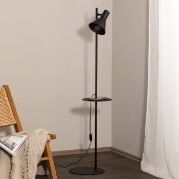 Stojacia lampa Jump, čierna, nastaviteľná, polica