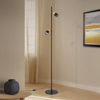 Stojacia lampa Kevin, dvojsvetlíková, čierna/zlatá
