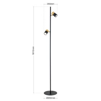 Stojacia lampa Kevin, dvojsvetlíková, čierna/zlatá