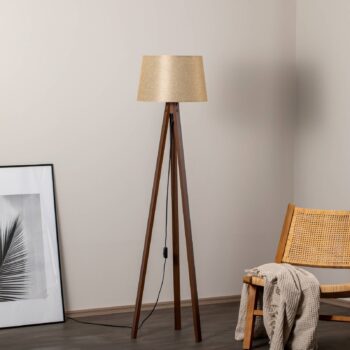 Stojacia lampa LM-65214-1E s dreveným trojnožným podstavcom