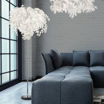 Stojacia lampa Leavy, výška 180 cm, chróm/biela, kov/plast