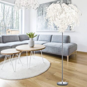 Stojacia lampa Leavy, výška 180 cm, chróm/biela, kov/plast