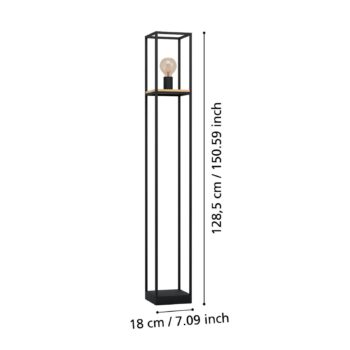 Stojacia lampa Libertad, výška 128,5 cm, čierna/drevo, oceľ