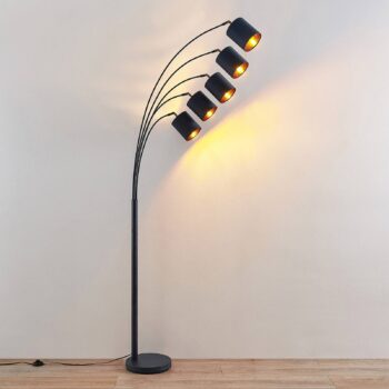 Stojacia lampa Lindby Abiram, čierna/zlatá, textil, 70 cm