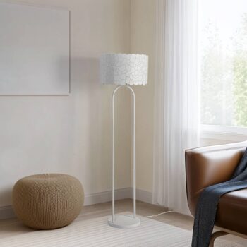 Stojacia lampa Lindby Aralena, biela, kov, výška 143,5 cm