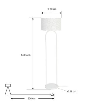 Stojacia lampa Lindby Aralena, biela, kov, výška 143,5 cm