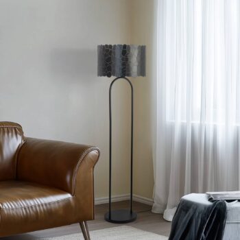 Stojacia lampa Lindby Aralena, čierna/zlatá, výška 143,5 cm