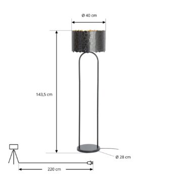 Stojacia lampa Lindby Aralena, čierna/zlatá, výška 143,5 cm
