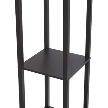 Stojacia lampa Lindby Birta, polica, drevo, čierna, 159 cm
