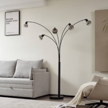Stojacia lampa Lindby Braccio, sivá/čierna, sklo, 5-pl. 204,5 cm