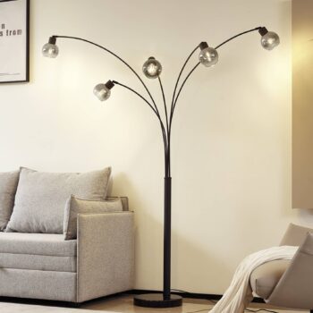 Stojacia lampa Lindby Braccio, sivá/čierna, sklo, 5-pl. 204,5 cm